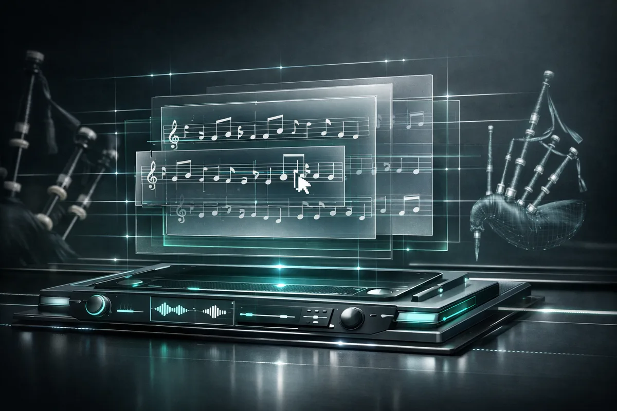 High-tech bagpipe score editing interface concept